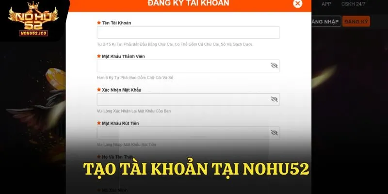 Thực hiện tạo tài khoản tại cổng game